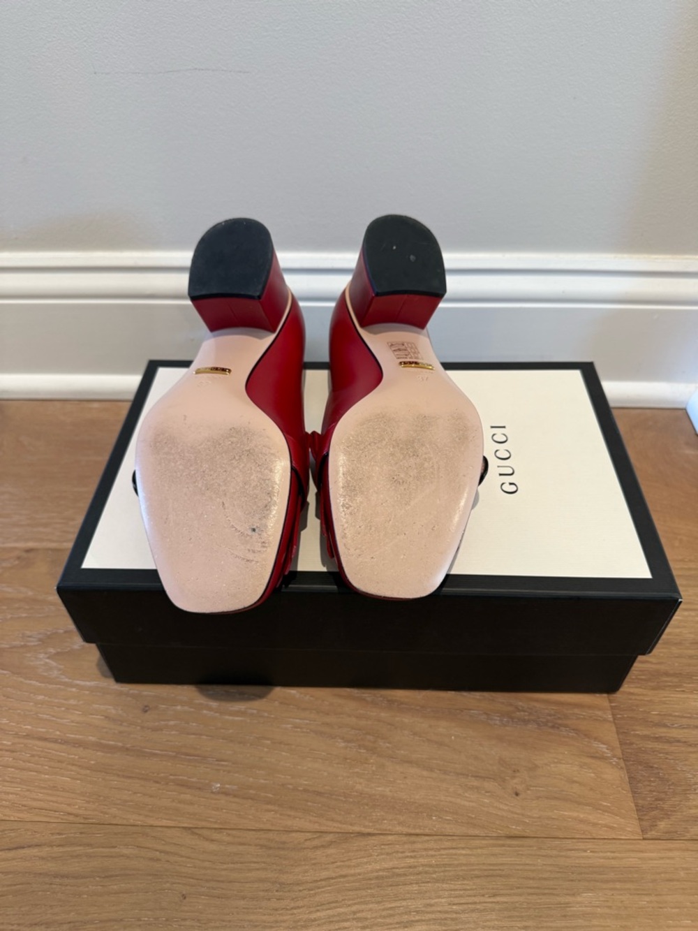 Gucci Red Leather Fringe Heels with Gold Double-G - Picture 7 of 7